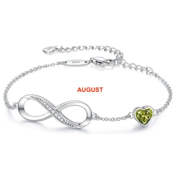 925 Silver Bracelet / Birthday Month Bracelet / Silver Infinity Heart Bracelet - Picture 9 of 13